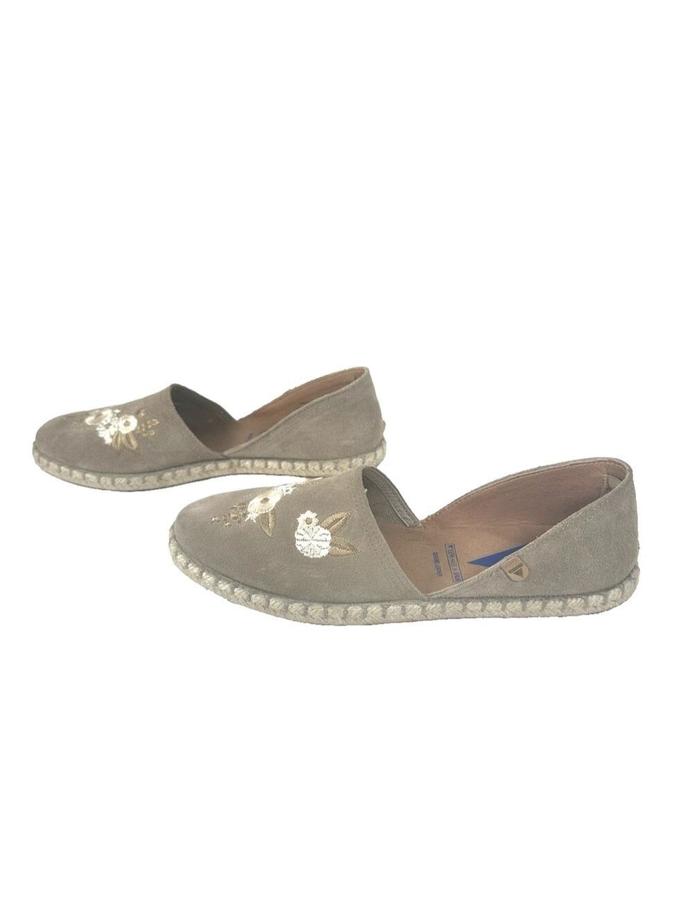 Verbenas Carmen Daisy Embroidered Suede Leather Espadrilles in taupe size 41